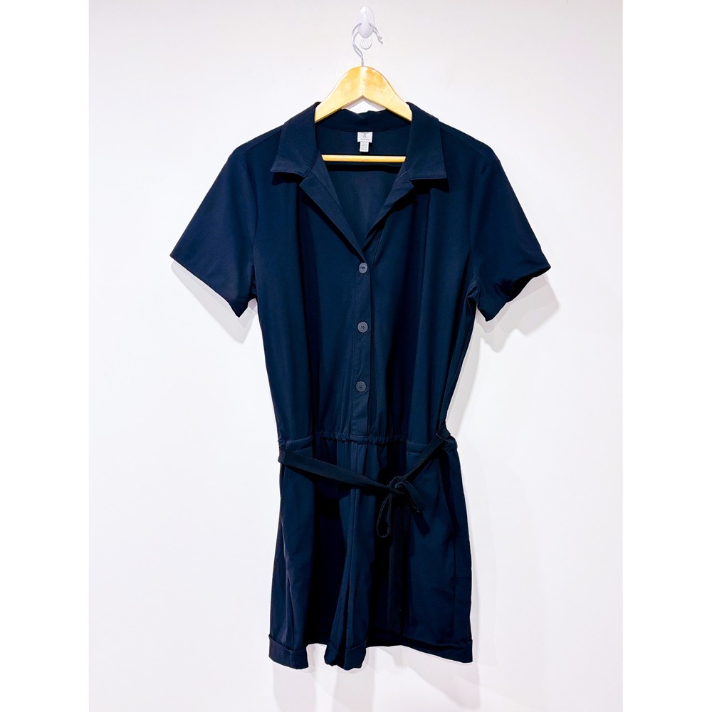 TRISTAN Black romper | Belted Minimalist Chic | X-Large